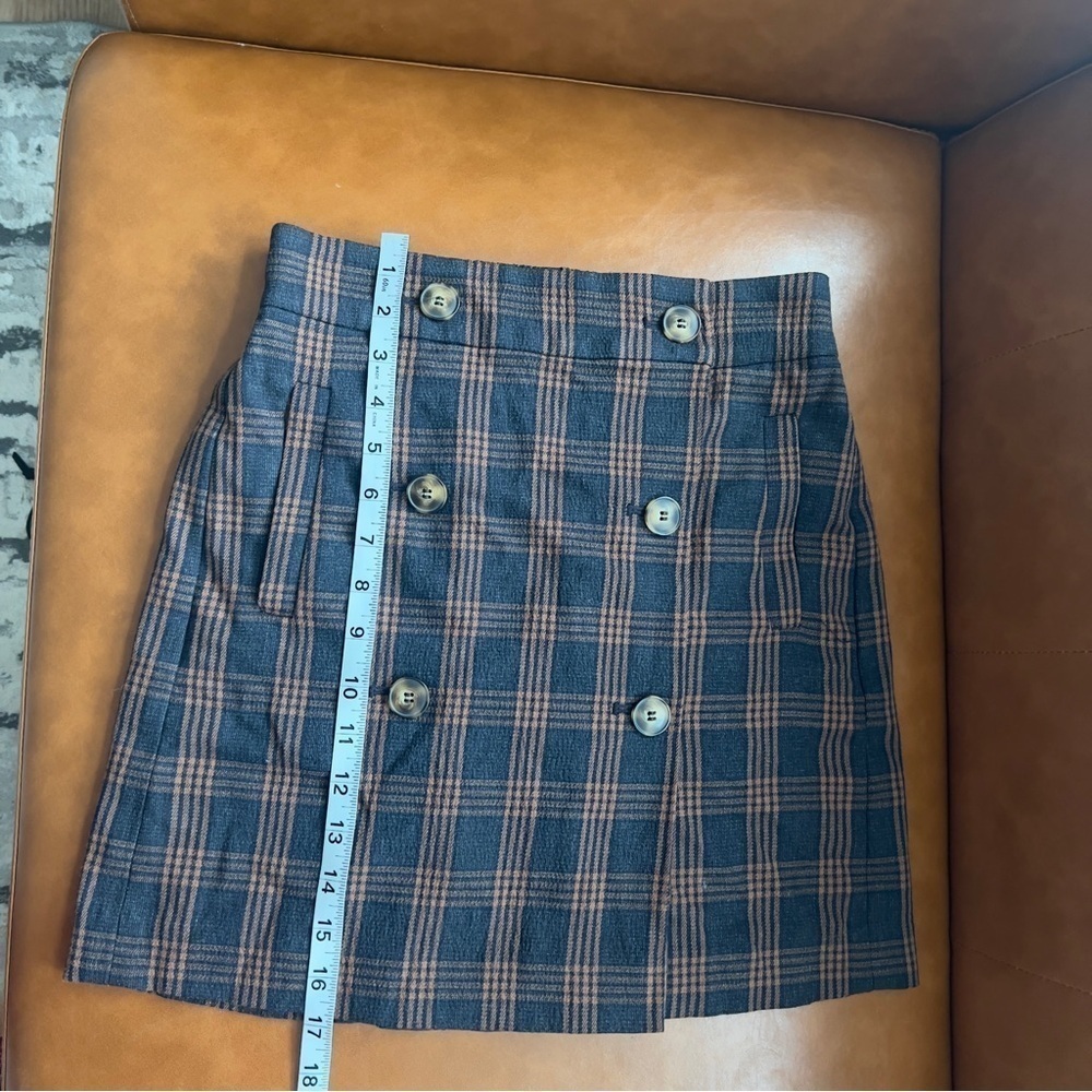 Madewell Plaid Double-Breasted Mini Skirt Sz XXS Navy Brown - Picture 8 of 9